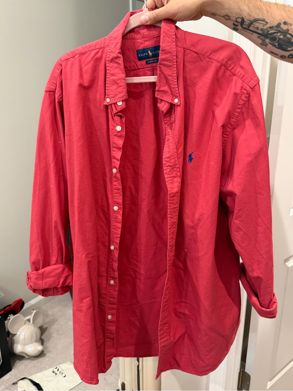 Ralph Lauren Coral-Red Classic Fit Button Shirt with Navy Label